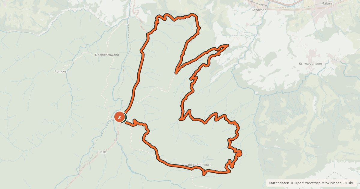 Kartenübersicht der Radroute Äntlibuecher Tour