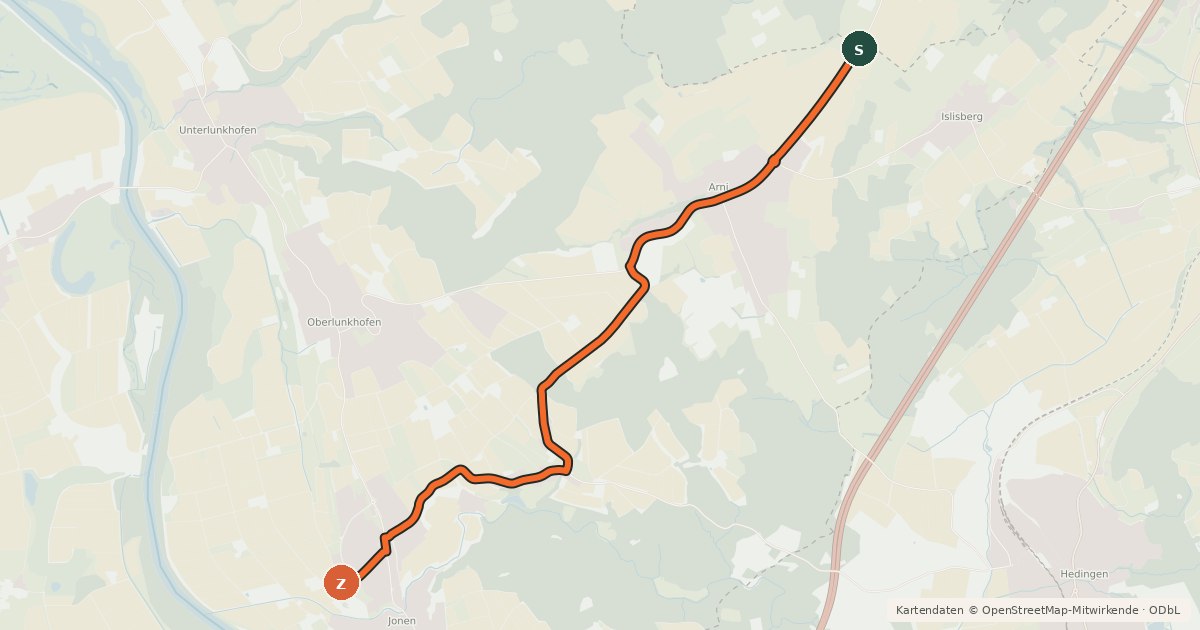 Kartenübersicht der Radroute Aesch-Jonen