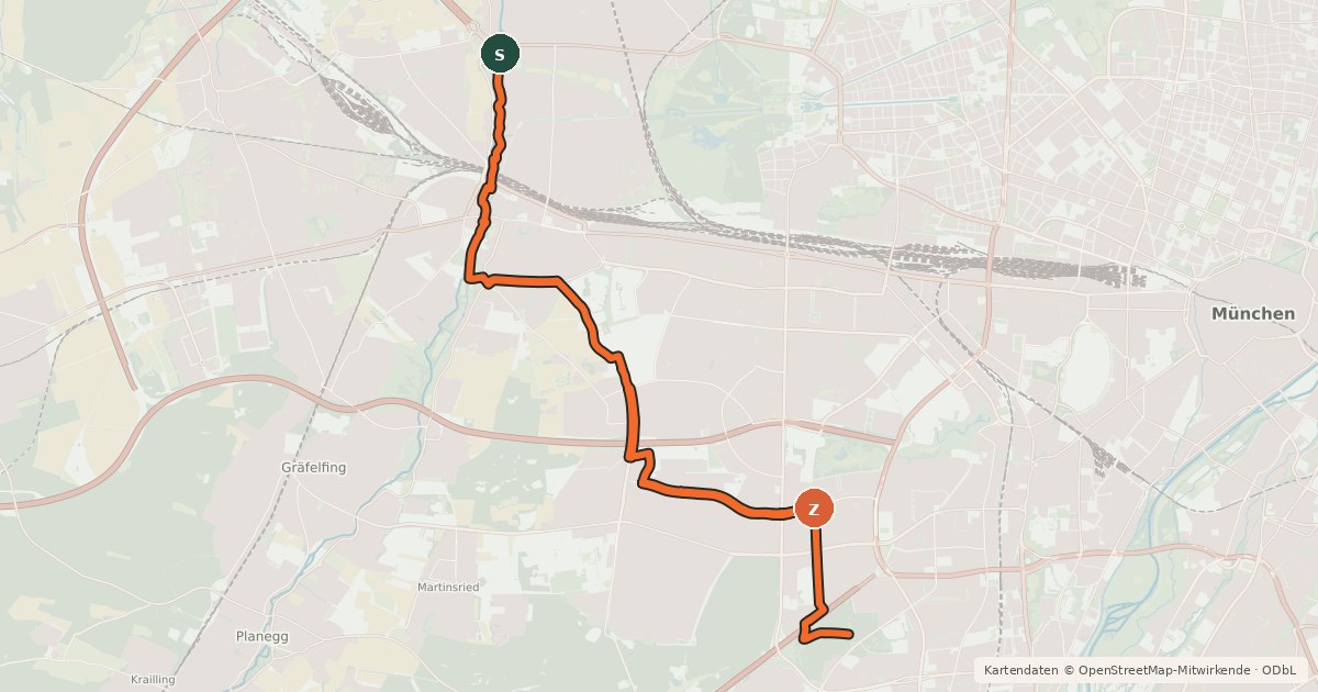 Kartenübersicht der Radroute Äußerer Radlring West