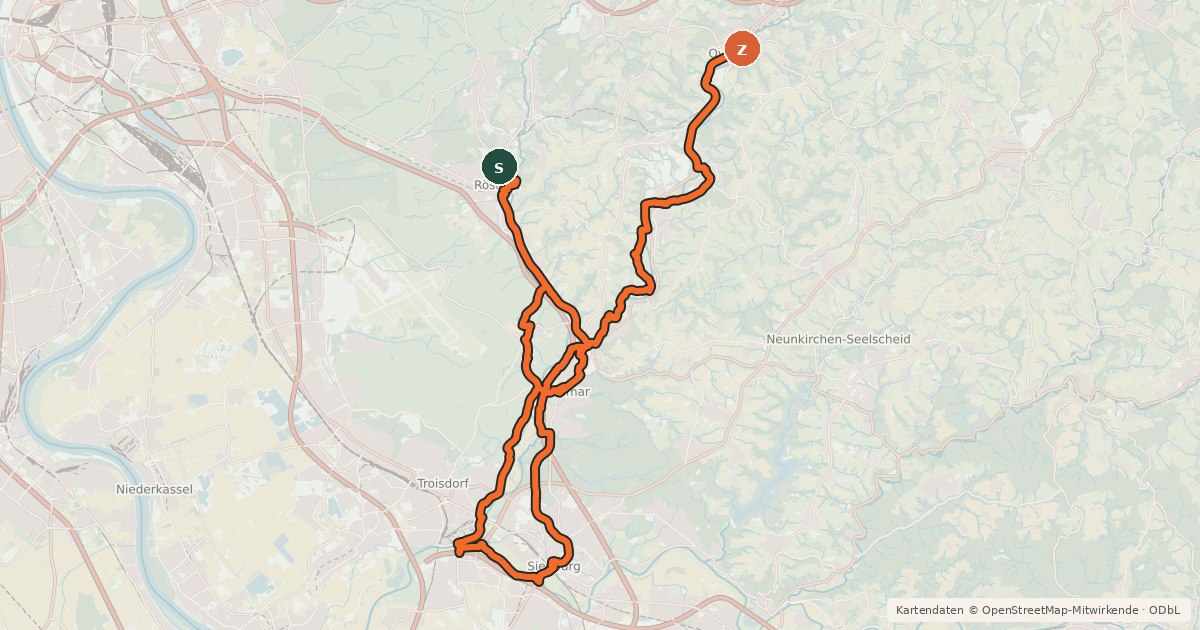 Kartenübersicht der Radroute Agger-Sülz Radweg