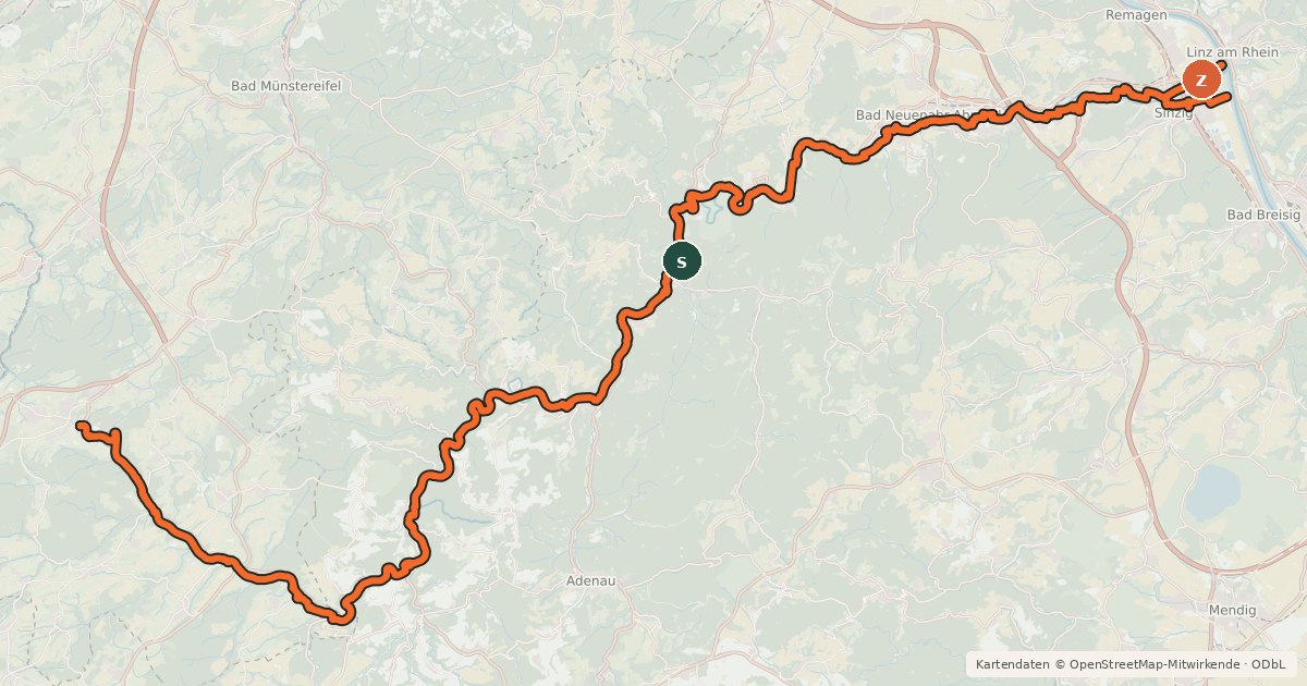 Kartenübersicht der Radroute Ahr-Radweg