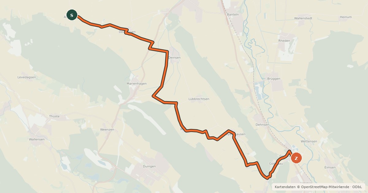 Kartenübersicht der Radroute Ahrenfeld-Godenau