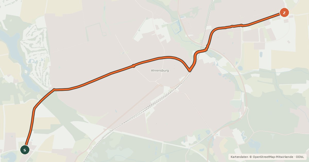 Kartenübersicht der Radroute Ahrensburg Veloroute A5 Wulfsdorf <=> Beimoorwald