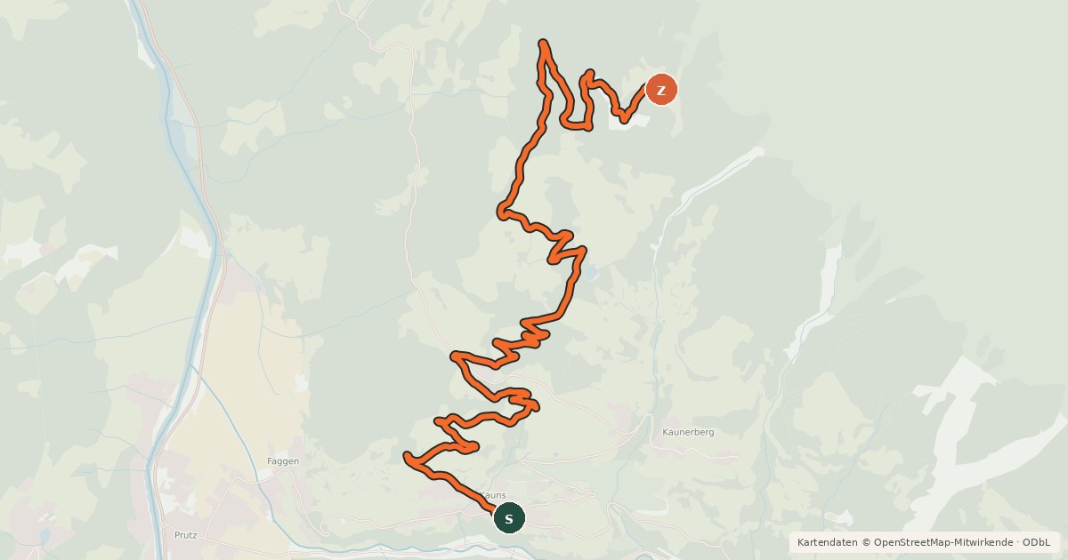 Kartenübersicht der Radroute Aifneralm