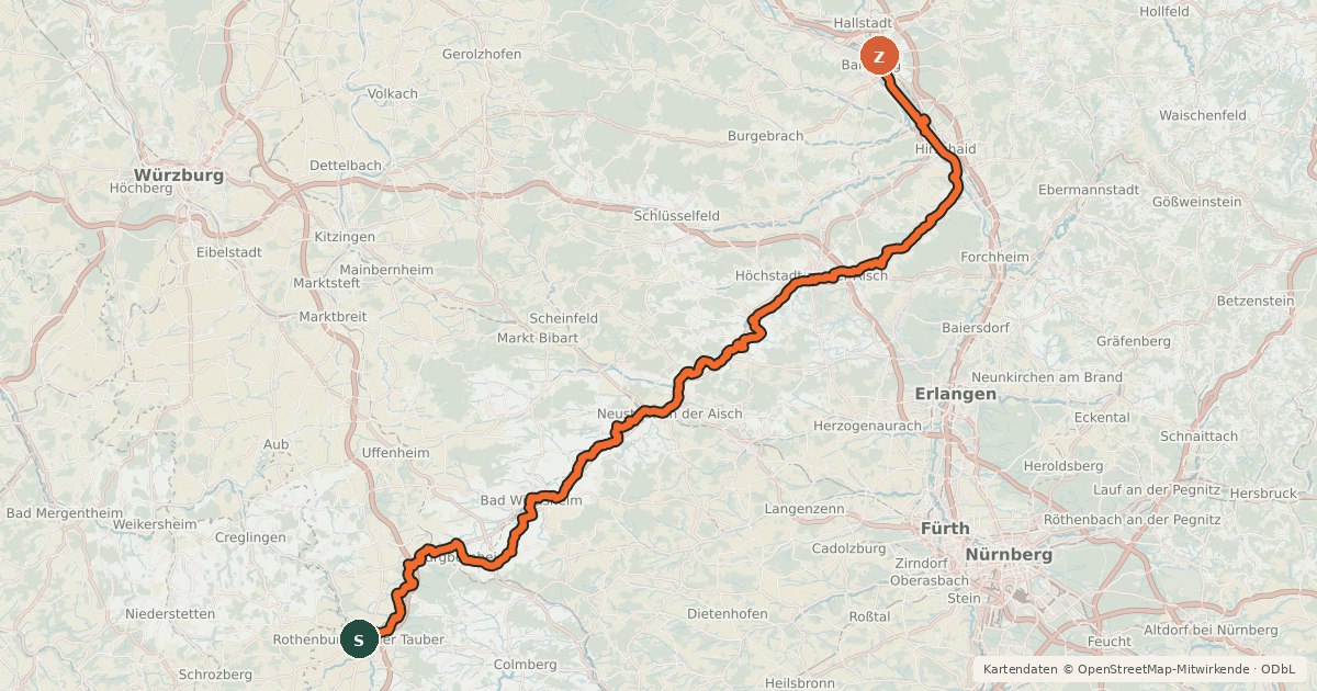 Kartenübersicht der Radroute Aischtalradweg