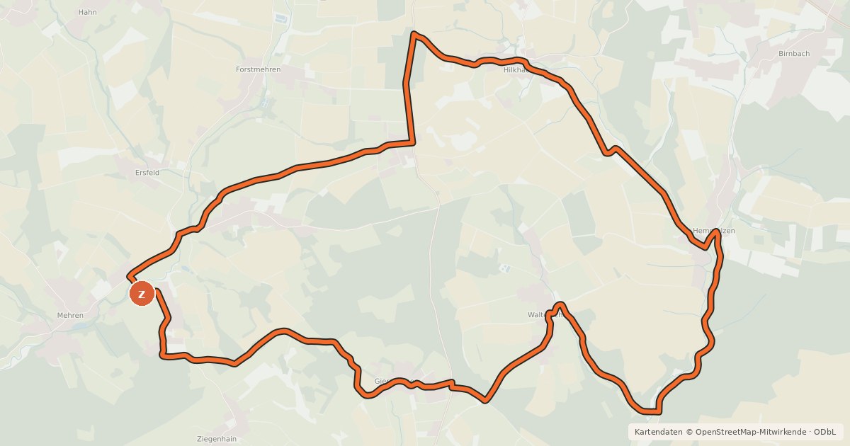 Kartenübersicht der Radroute [AK3] Zwischen Birnbach und Mehrbach