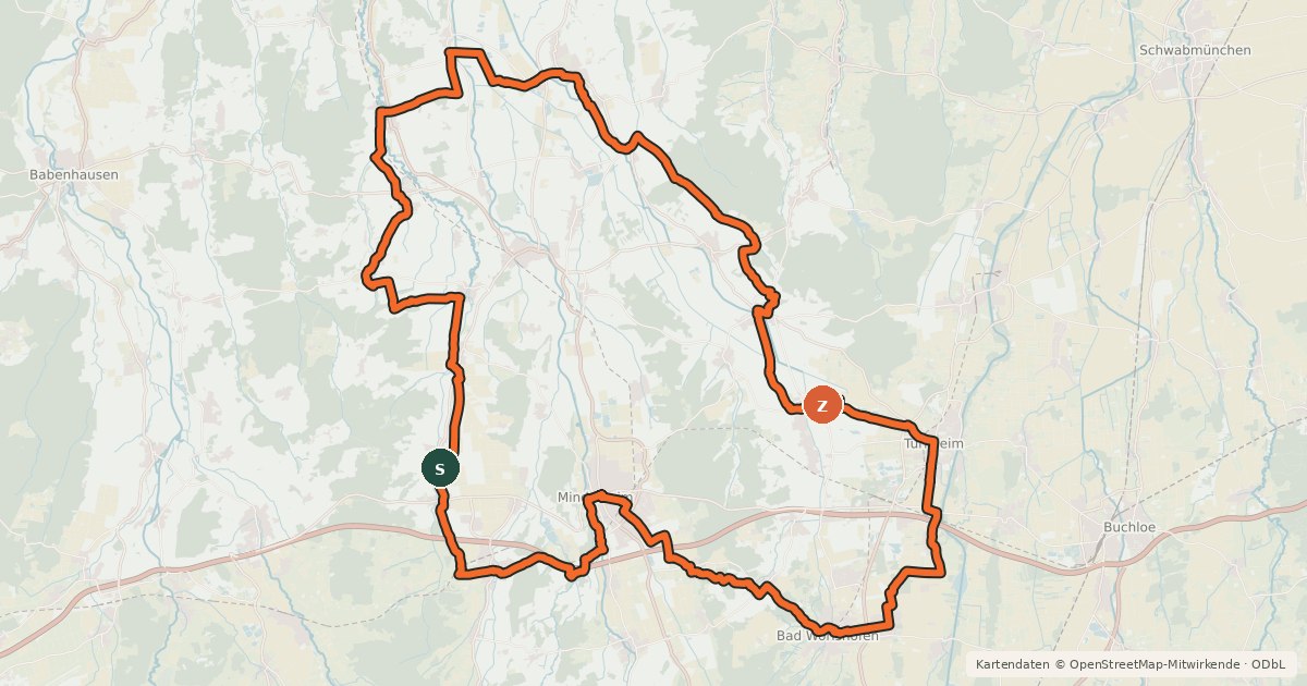 Kartenübersicht der Radroute Aktiv Park Kneippland Unterallgäu-Radtour (Ost)
