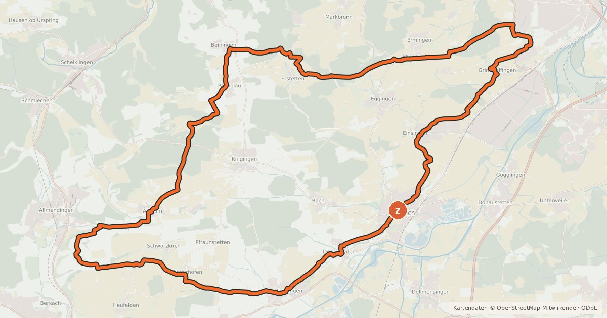 Kartenübersicht der Radroute Alb-Donau-Kreis Tour 14