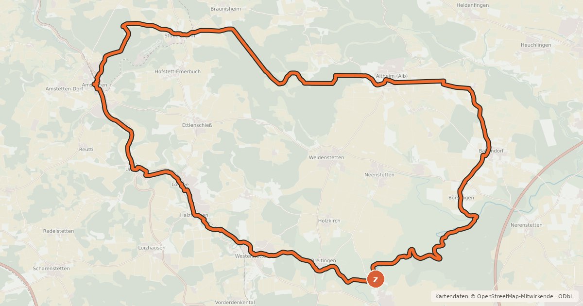 Kartenübersicht der Radroute Alb-Donau-Kreis Tour 2