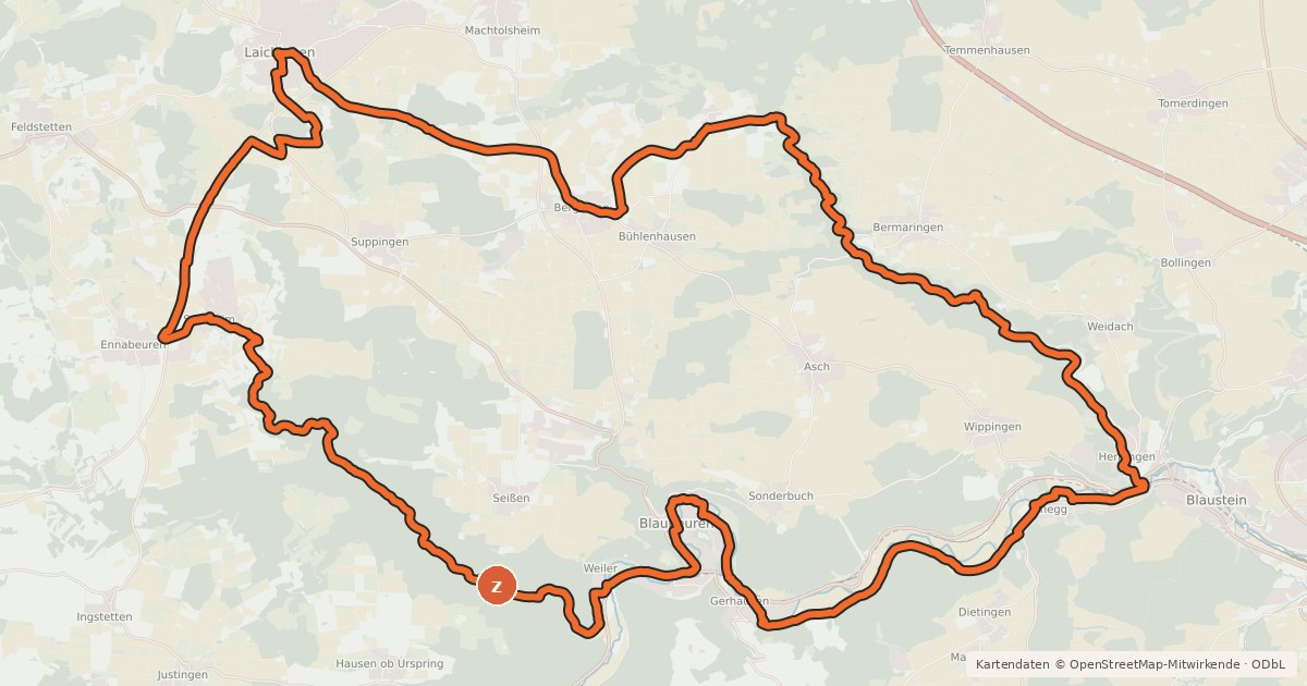 Kartenübersicht der Radroute Alb-Donau-Kreis Tour 6