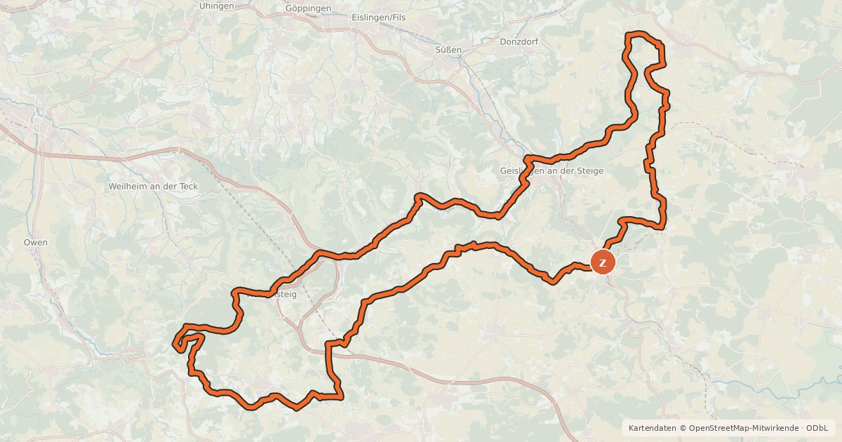 Kartenübersicht der Radroute Albtraufroute
