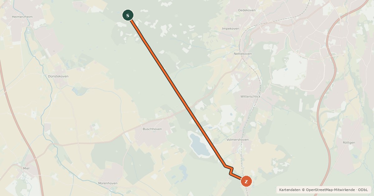 Kartenübersicht der Radroute Alfter Kottenforst(09) - Alfter Volmerhoven (76)