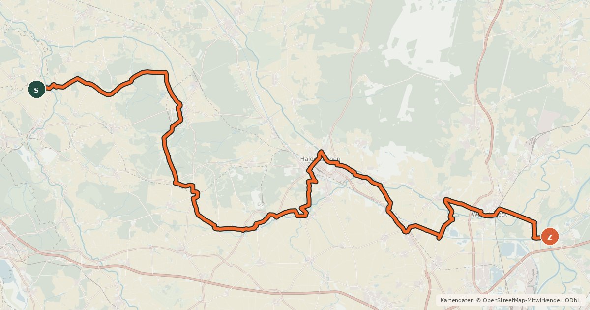 Kartenübersicht der Radroute Aller-Elbe-Radweg