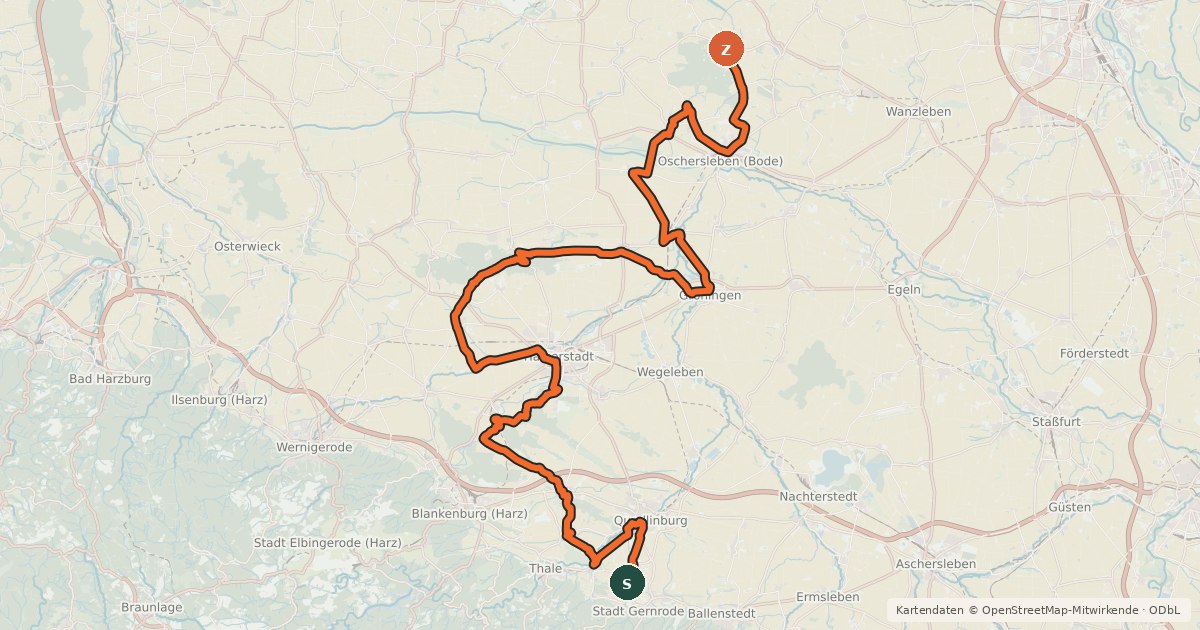 Kartenübersicht der Radroute Aller-Harz Radweg