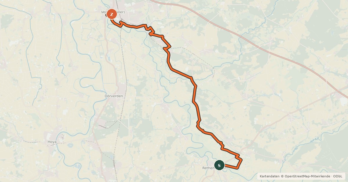Kartenübersicht der Radroute Aller-Radweg Rundweg
