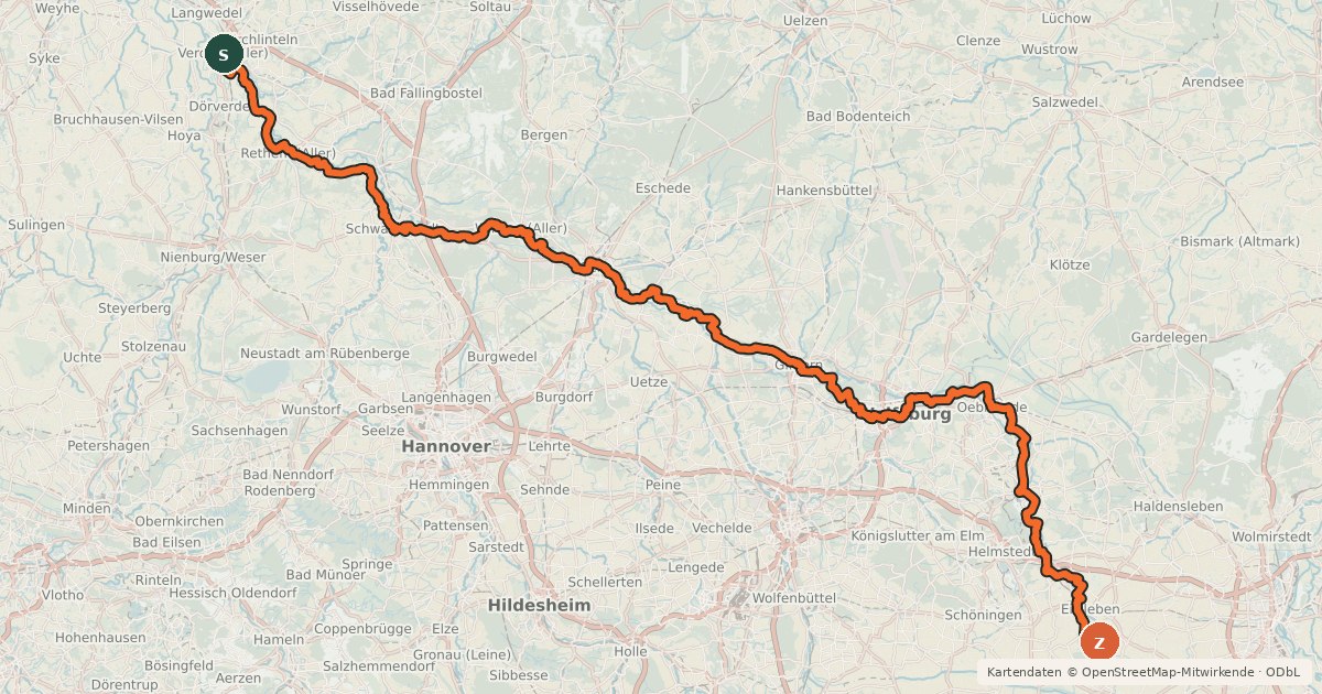 Kartenübersicht der Radroute Aller-Radweg Teil 1