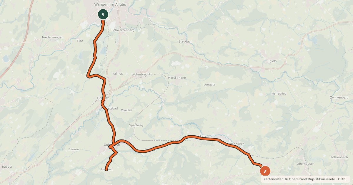 Kartenübersicht der Radroute Allgäuer Käsestraße - Großes KäseGlück