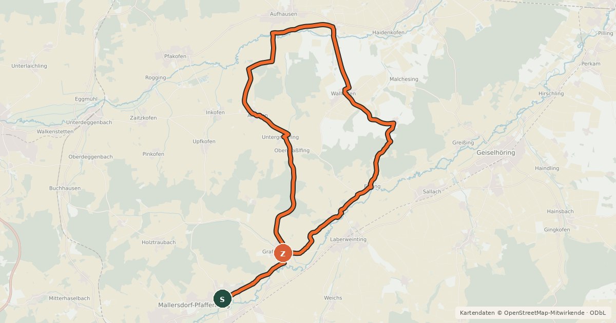 Kartenübersicht der Radroute Allkofener Rundweg