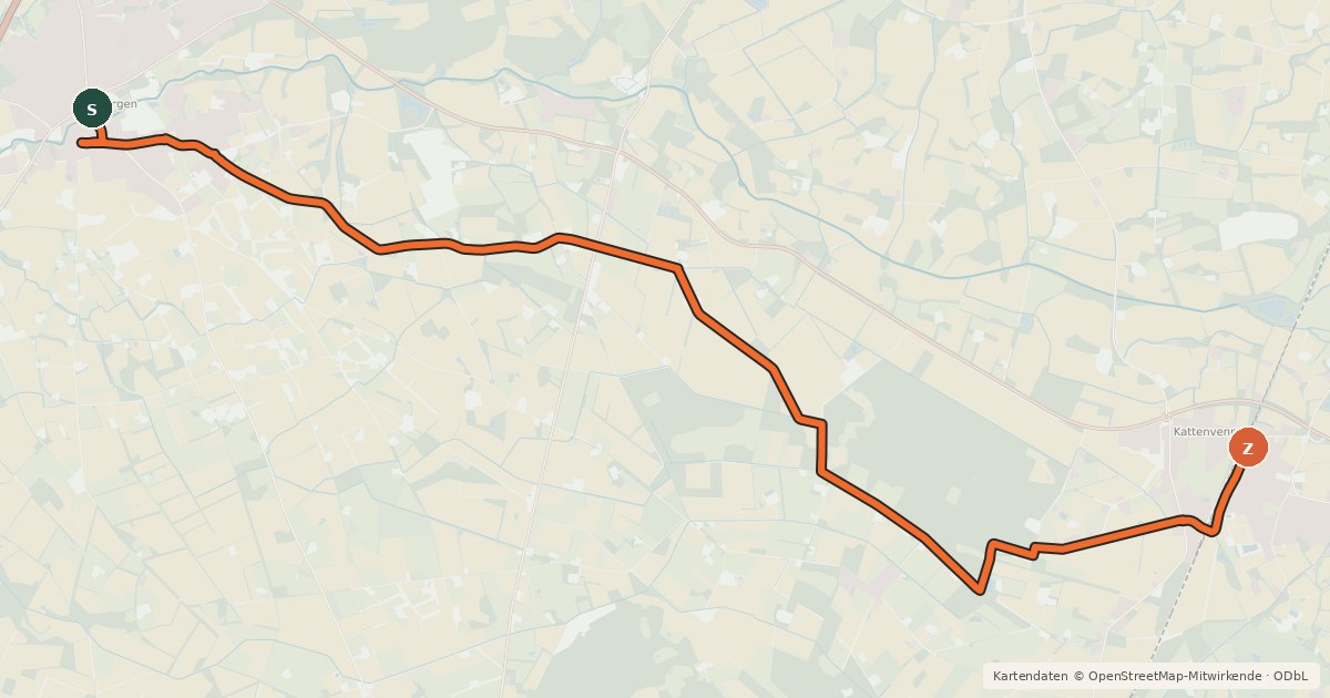 Kartenübersicht der Radroute Alltagsroute Ladbergen - Kattenvenne Bahnhof