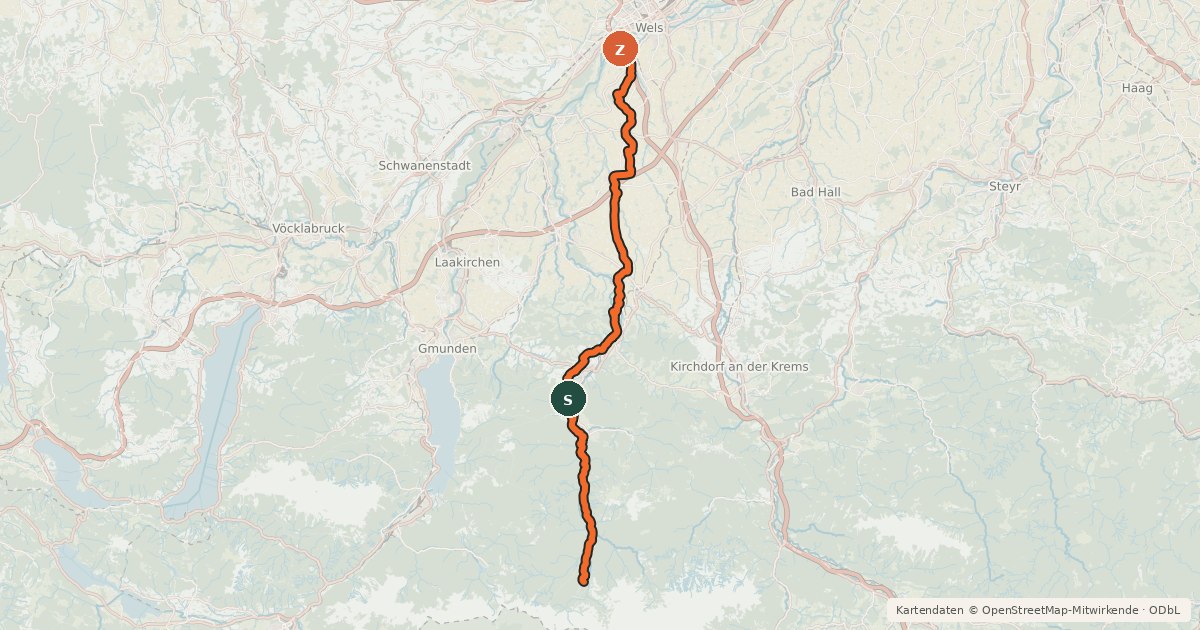 Kartenübersicht der Radroute Almtalradweg
