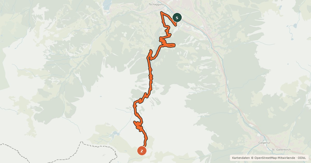 Kartenübersicht der Radroute Alpe Tilisuna Tour