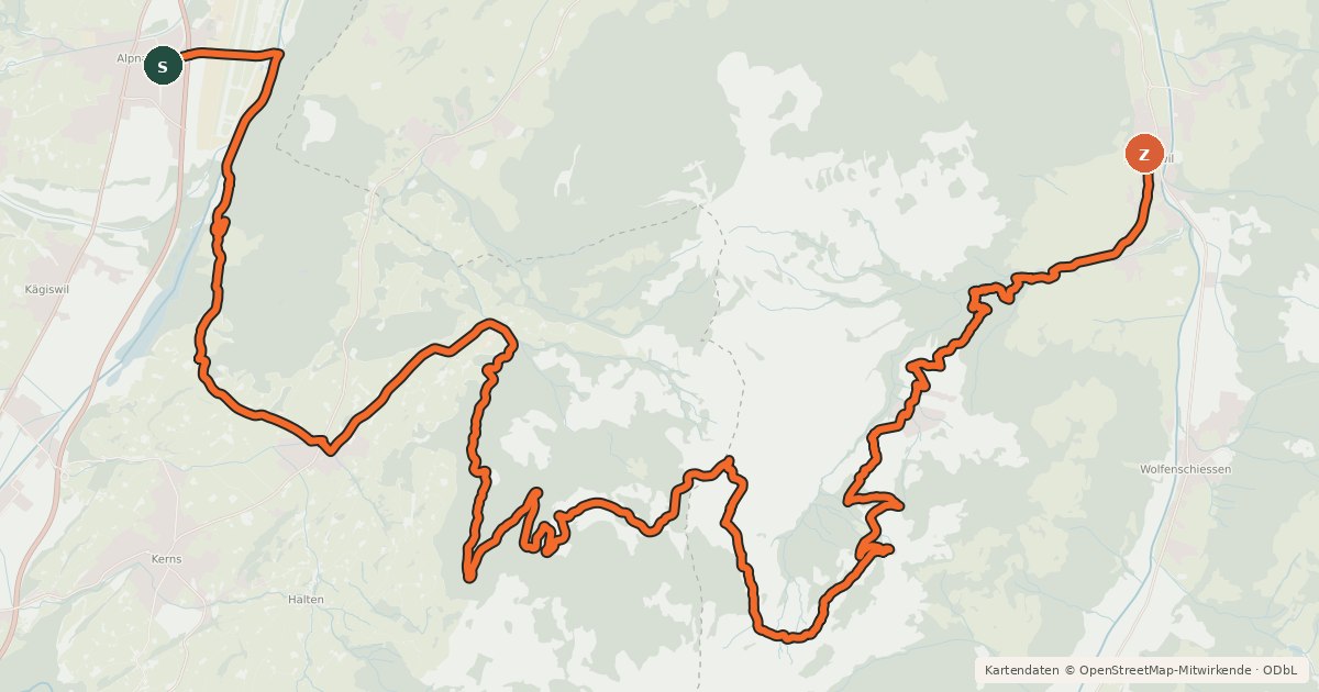 Kartenübersicht der Radroute Alpnach - Ächerlipass - Gummen - Wirzweli - Dallenwil