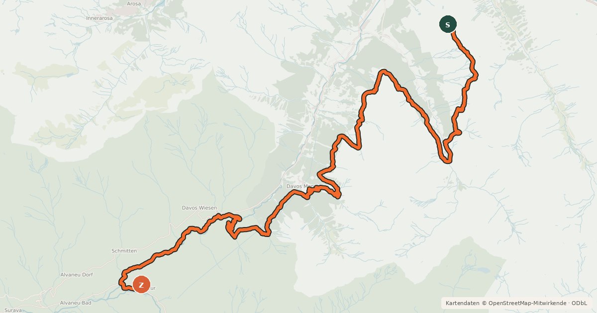 Kartenübersicht der Radroute Alps Epic Trail Davos