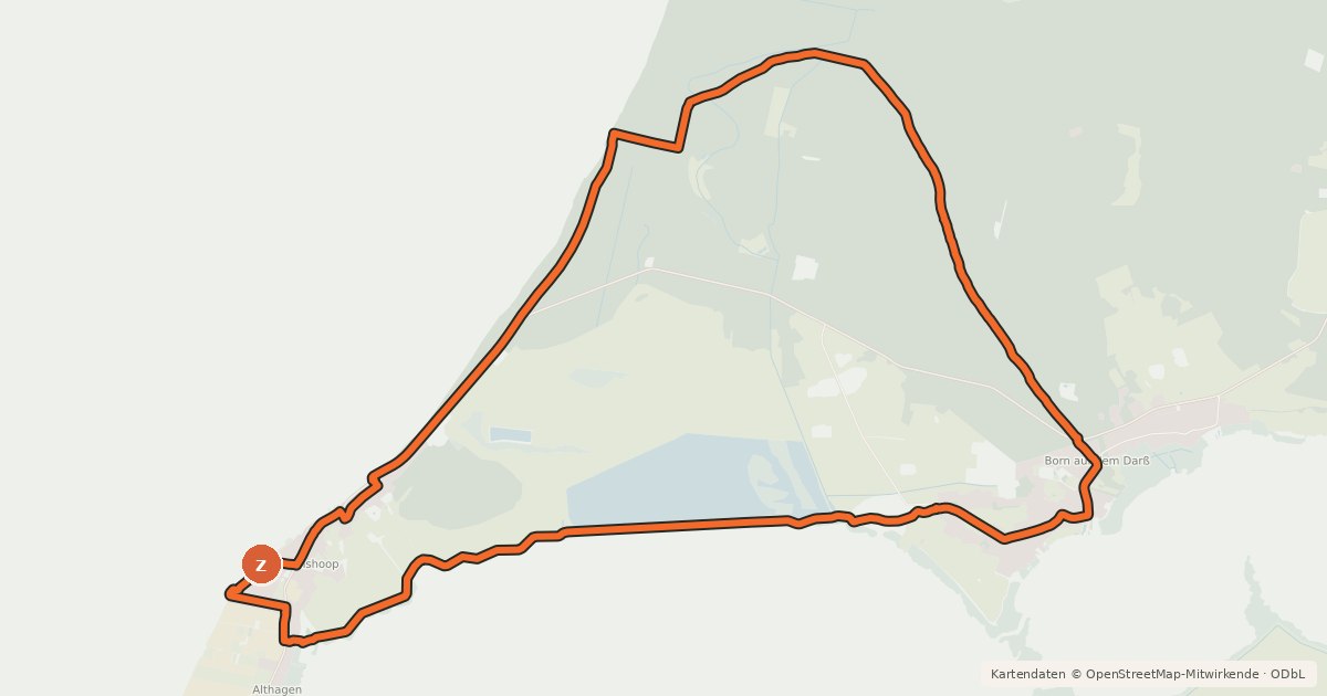 Kartenübersicht der Radroute Alt-Darß-Tour