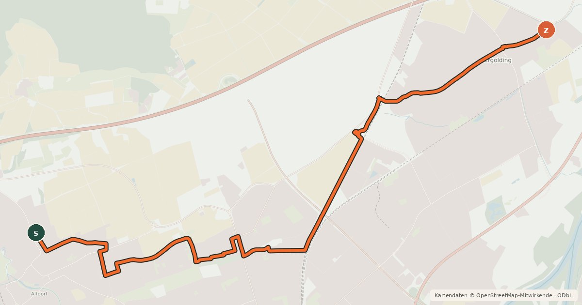 Kartenübersicht der Radroute Altdorf-Ergolding II