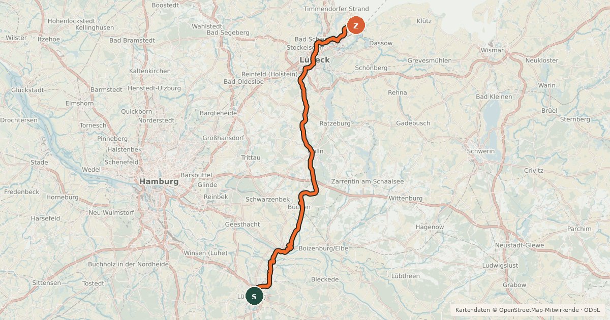Kartenübersicht der Radroute Alte Salzstraße