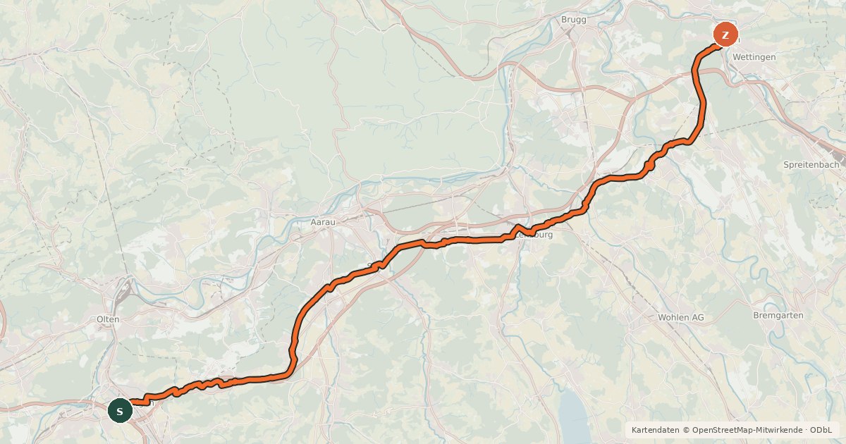Kartenübersicht der Radroute Alter Bernerweg
