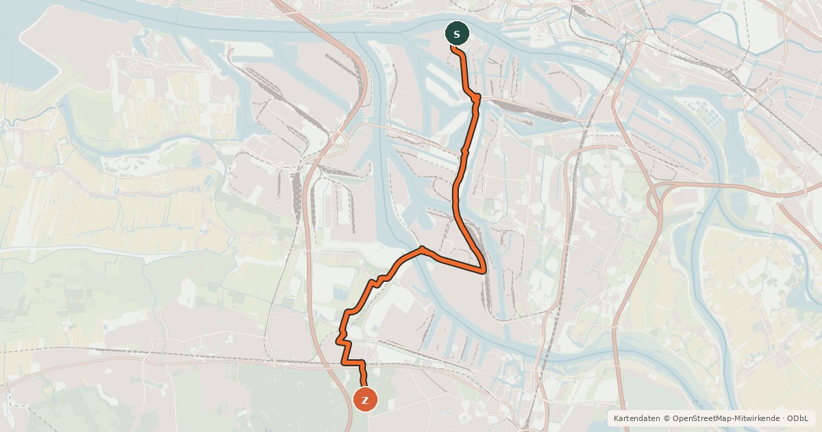 Kartenübersicht der Radroute Alter Elbtunnel