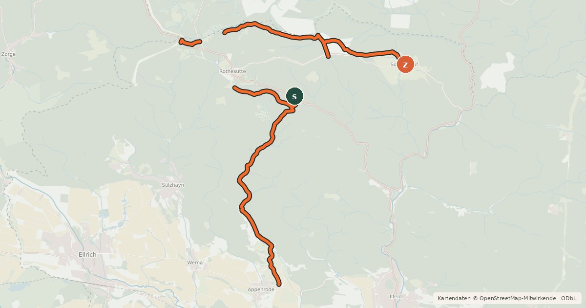 Kartenübersicht der Radroute Alternative Wegstrecke zur "Dreiländer-Tour" (NDH 1)