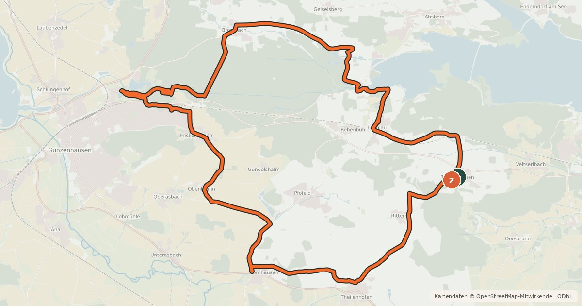 Kartenübersicht der Radroute Altmühlsee 2