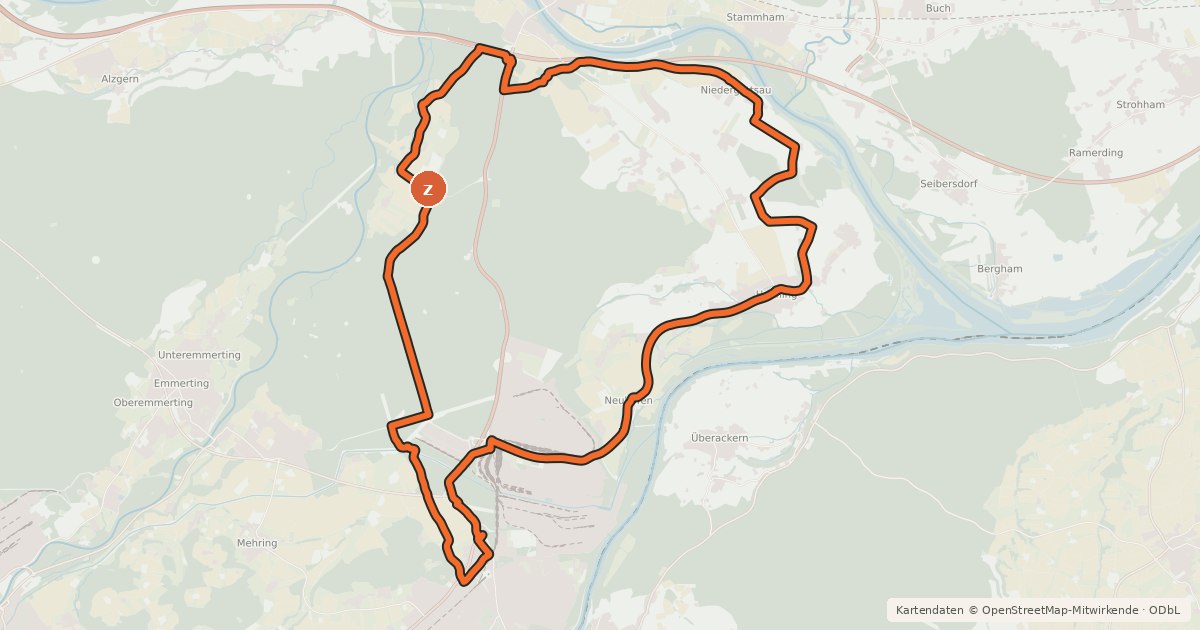 Kartenübersicht der Radroute Alz-Inn-Salzach-Runde