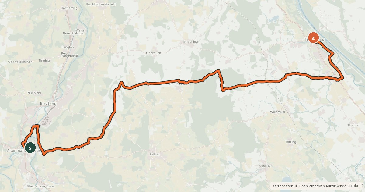 Kartenübersicht der Radroute Alz-Salzach-Radweg