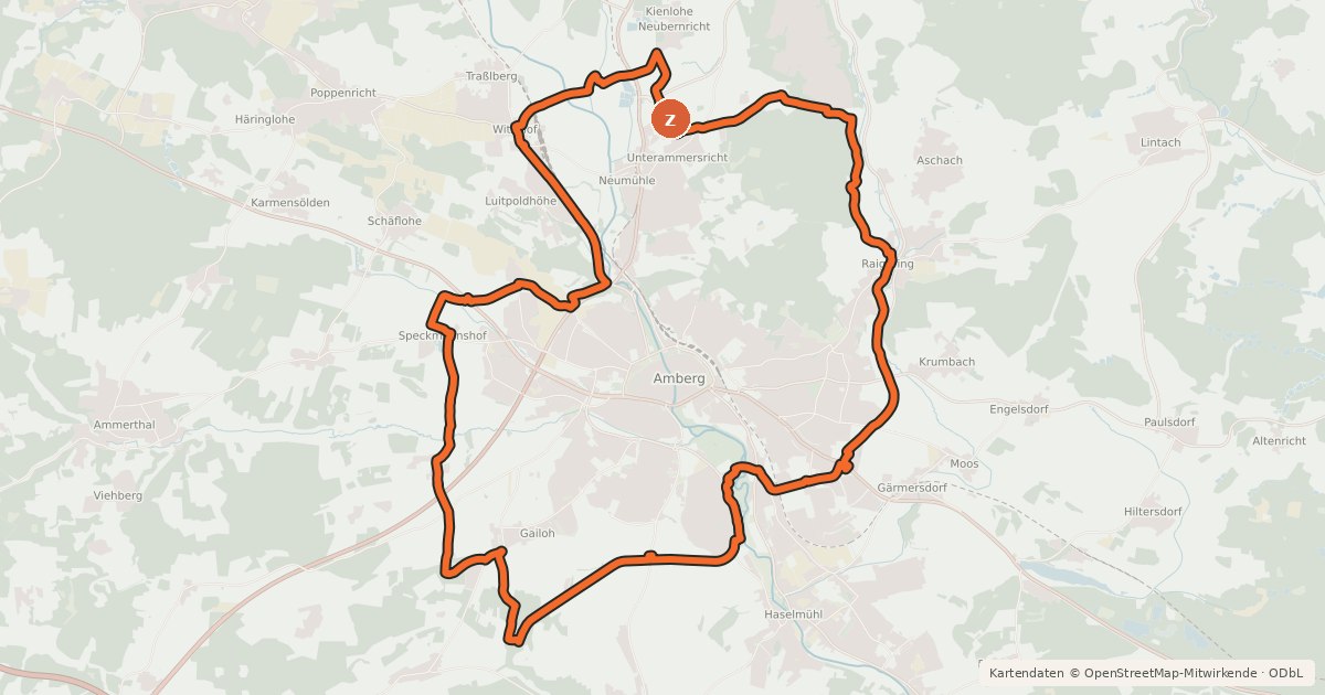 Kartenübersicht der Radroute Amberger Radrundwanderweg