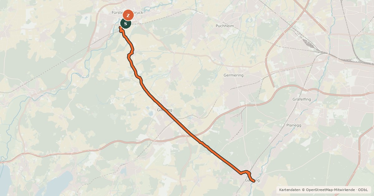 Kartenübersicht der Radroute Amper-Würm-Radweg