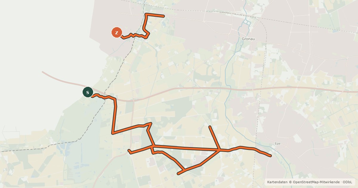 Kartenübersicht der Radroute Amtsvenn-Tour
