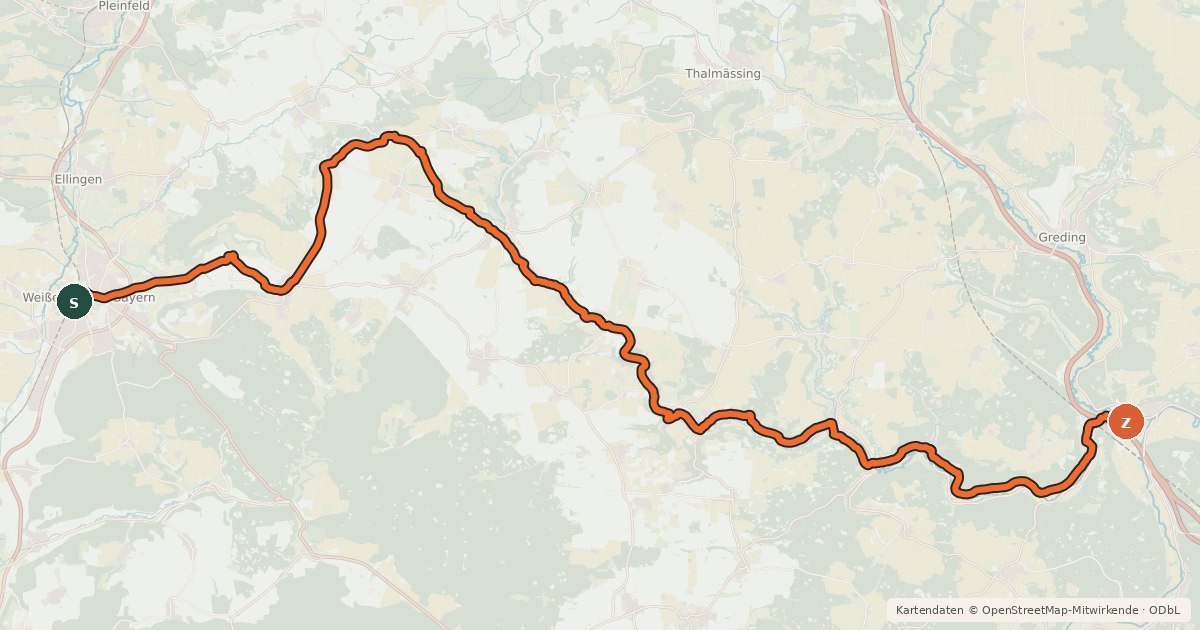Kartenübersicht der Radroute Anlautertal-Radweg