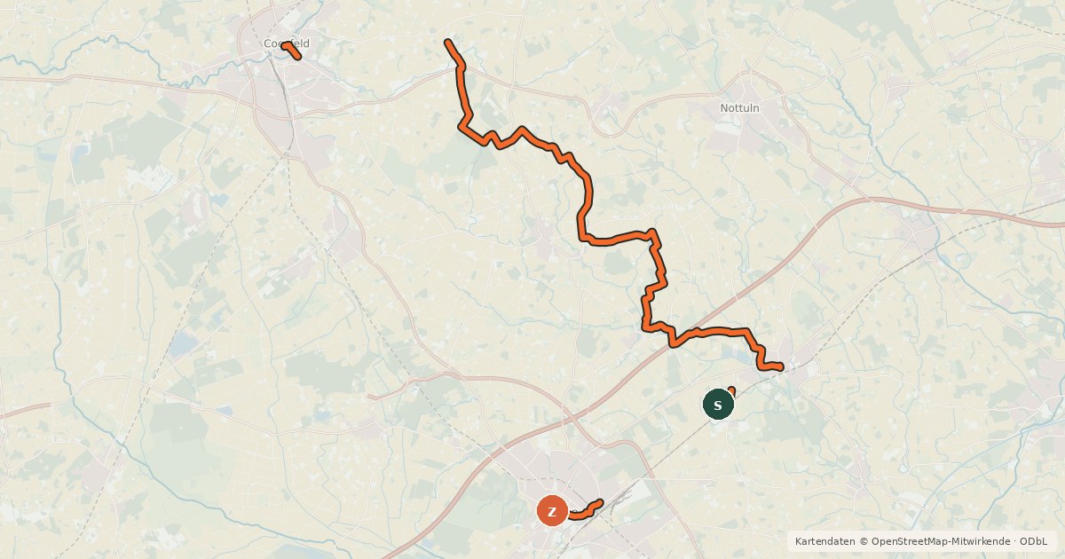 Kartenübersicht der Radroute Anna Katharina Emmerick Pilgerradweg