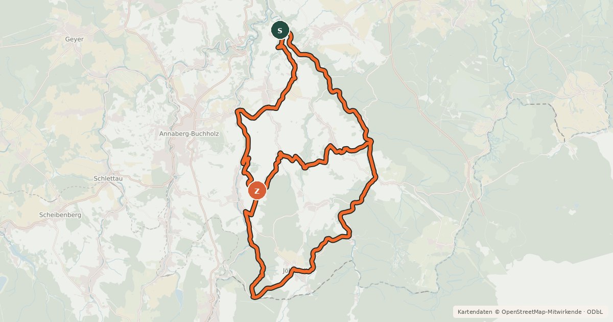 Kartenübersicht der Radroute Annaberger Landring