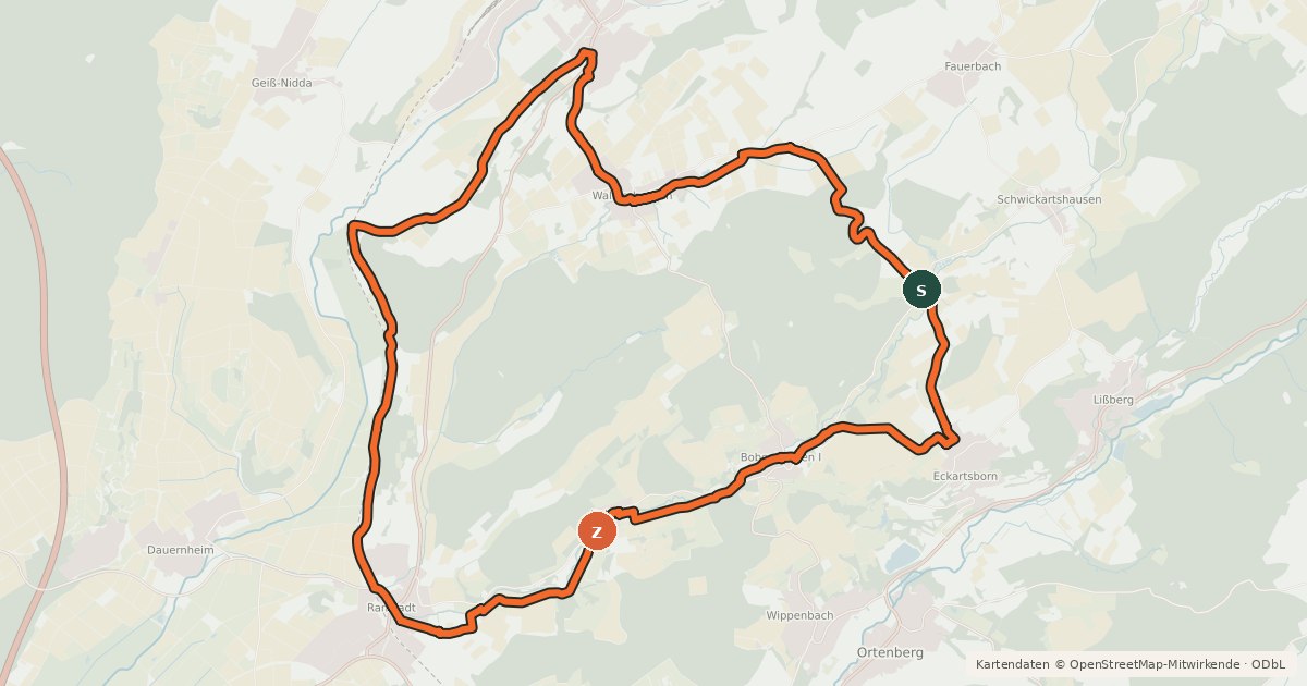 Kartenübersicht der Radroute Apfelwein- und Obstwiesenroute - Regionalschleife Wetteraukreis Nr. 1
