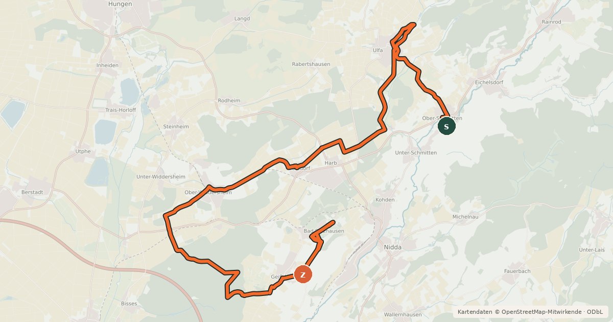 Kartenübersicht der Radroute Apfelwein- und Obstwiesenroute - Regionalschleife Wetteraukreis Nr. 2