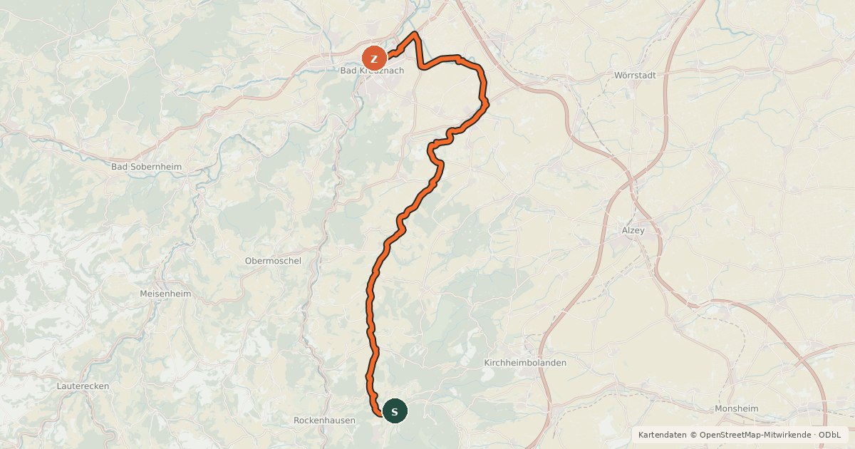 Kartenübersicht der Radroute Appelbach-Radweg