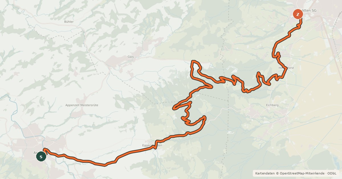 Kartenübersicht der Radroute Appenzell Rheintal Bike