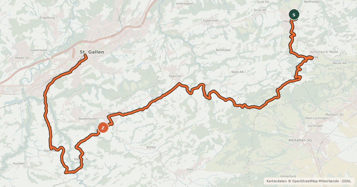 Kartenübersicht der Radroute Appenzeller Aussichtsroute