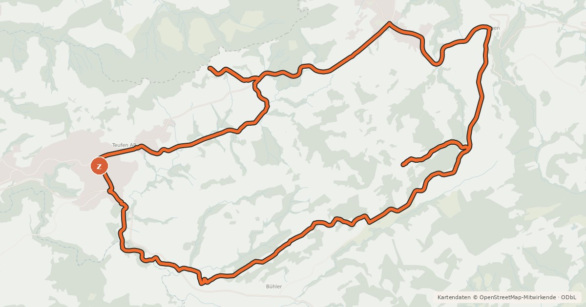 Kartenübersicht der Radroute Appenzeller Mittelland-Route