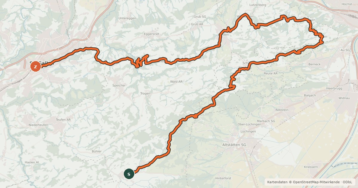 Kartenübersicht der Radroute Appenzeller Route