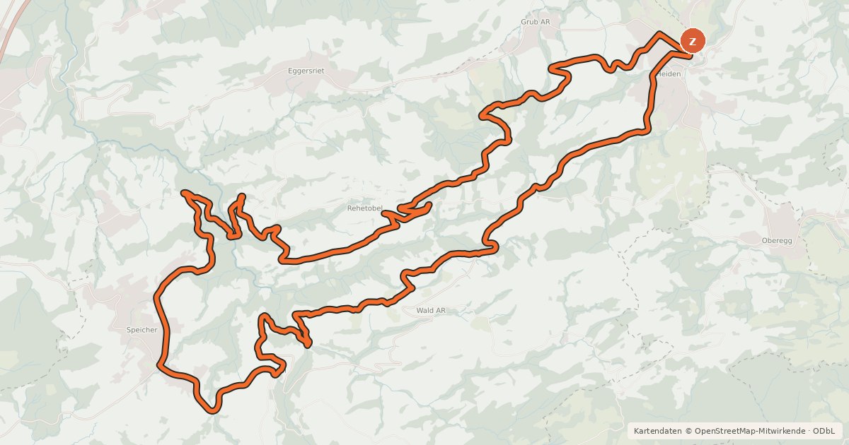 Kartenübersicht der Radroute Appenzeller Vorderland-Route
